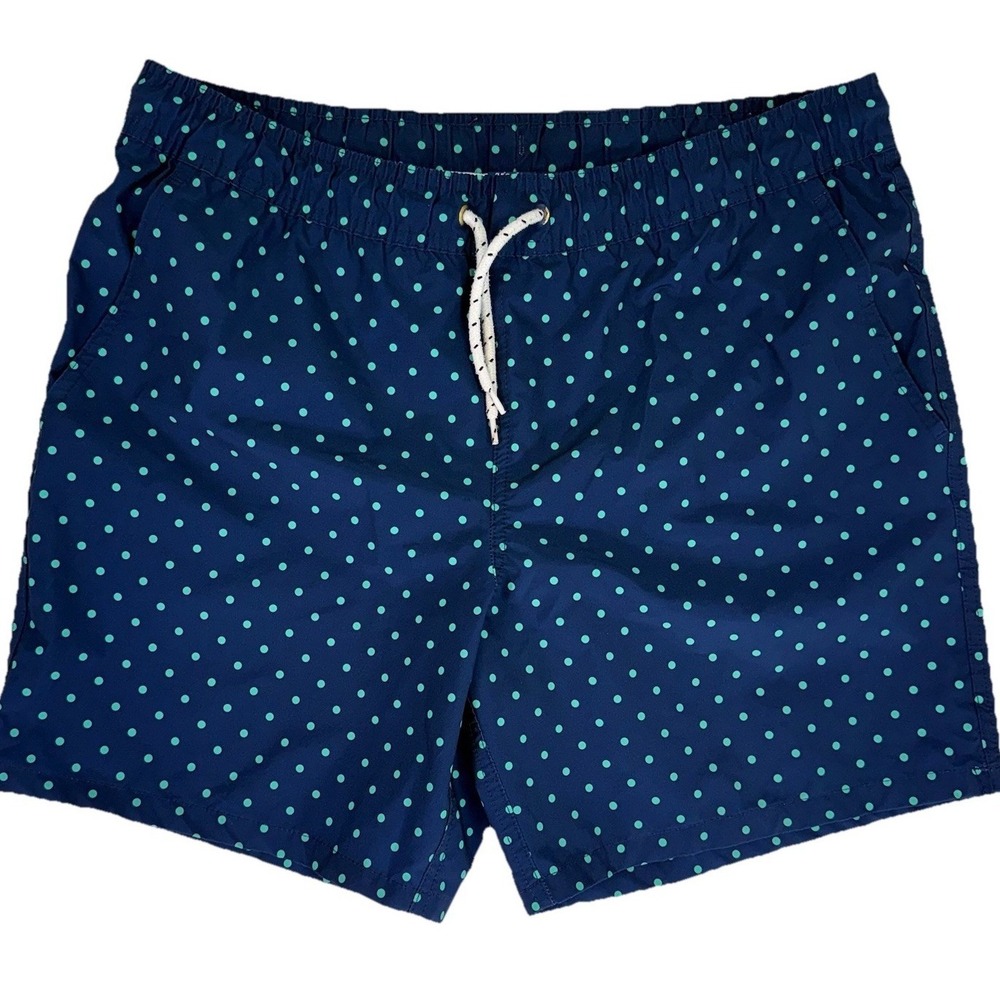George Navy Blue Green Dot Preppy Swim Shorts Trunks Size Medium Lined Beach